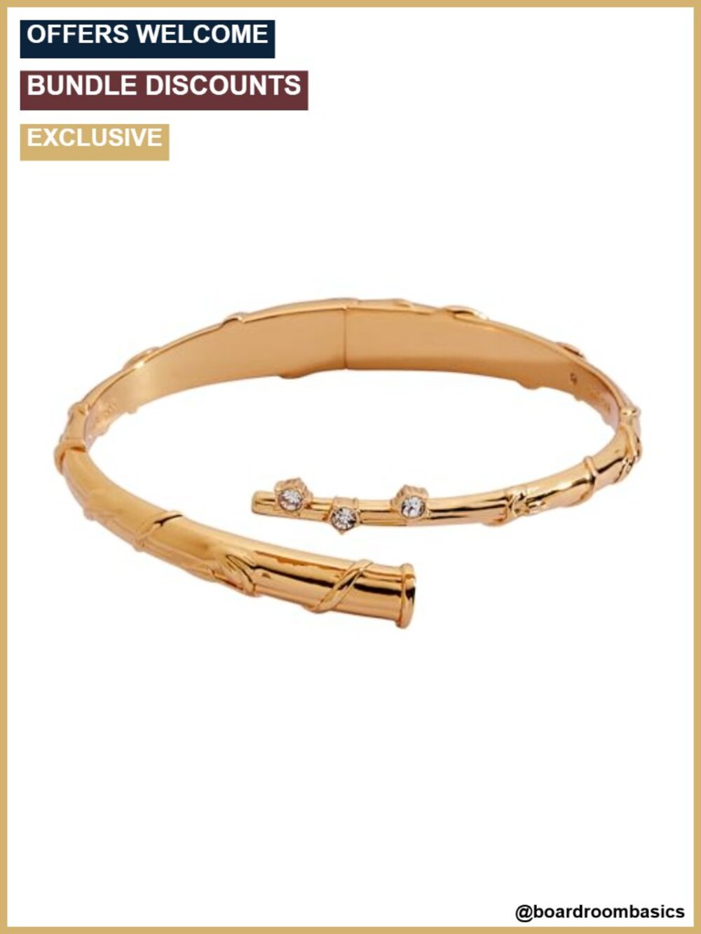 Gold Plated Brass Hermione Wand Bypass Cuff Bracelet